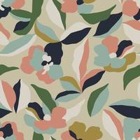 Vector abstract flower and leaf illustration seamless repeat pattern