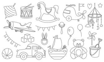 Baby Boy Toys Vector set in cartoon outline style