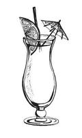 Vector sketch of Alcoholic Cocktail in a glass for bar menu