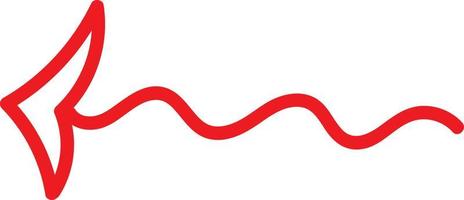 Wavy red arrow pointing to the left, illustration, vector on white background.