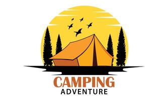 Camping Vector and Illustration Line Art Design.