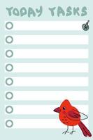 Today tasks xmas checklist template with cardinal bird. vector