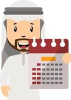 Arab with calendar, illustration, vector on white background.