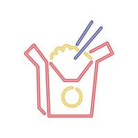 noodles in box, neon food vector