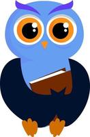 Blue owl with book, illustration, vector on white background.