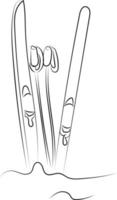 Winter skis drawing, illustration, vector on white background.