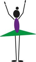 Ballerina in purple and green dress, illustration, vector on a white background.