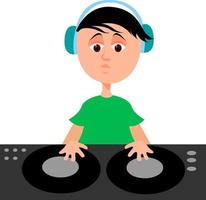 DJ con auriculares, ilustración, vector sobre fondo blanco.