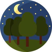 Forest at night, icon illustration, vector on white background