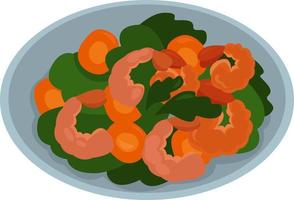 Shrimp salad, illustration, vector on white background.