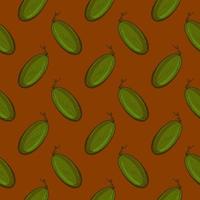 Green cucumbers , seamless pattern on a brown background. vector