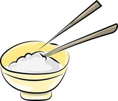 Rice in bowl, illustration, vector on white background.