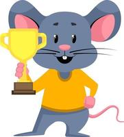 Ratón con trofeo, ilustración, vector sobre fondo blanco.