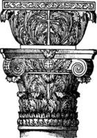 Byzantine Capital is leading forms round arch vintage engraving. vector