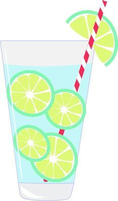 Lime juice with straw, illustration, vector on white background.