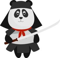 Panda samurai, illustration, vector on white background