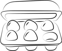 Eggs in box drawing, illustration, vector on white background.