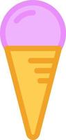 Purple ice cream in cone, illustration, vector on a white background.