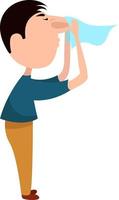 Blowing nose in a tissues, illustration, vector on white background.