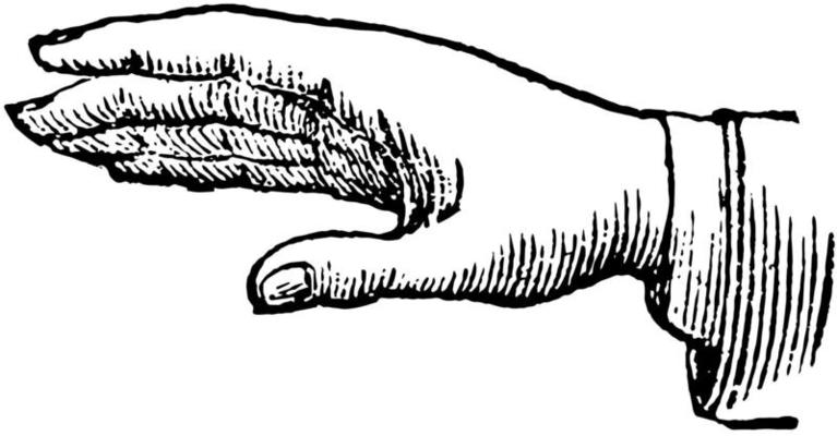 This picture represents the hands position in emphatic declaration, vintage engraving.