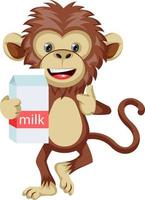 Monkey with milk, illustration, vector on white background.