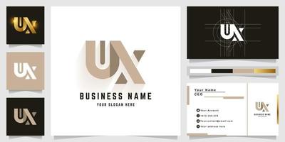 Letter UX or NX monogram logo with business card design vector