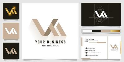 Letter VM or VA monogram logo with business card design vector