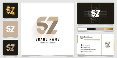 Letter SZ or SL monogram logo with business card design vector