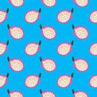 Cute pitaya,seamless pattern on cyan background. vector