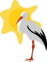 Stork in the sun, illustration, vector on white background.