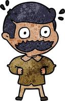 Retro grunge texture cartoon man with mustache shocked vector