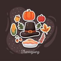 thanksgiving lettering with icons vector