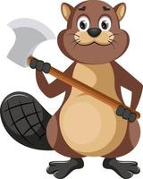 Beaver holding axe, illustration, vector on white background.