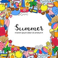 Square background with doodle summer items. vector