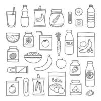 Collection of doodle baby foods. vector