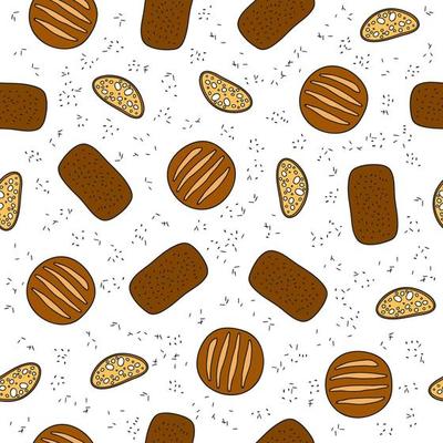 Seamless pattern with grey, black bread.