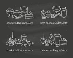 diferentes grupos de postres y dulces. vector