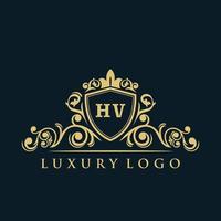 Letter HV logo with Luxury Gold Shield. Elegance logo vector template.