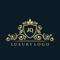 logotipo de la letra jq con escudo dorado de lujo. plantilla de vector de logotipo de elegancia.