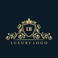 logotipo de la letra ib con escudo dorado de lujo. plantilla de vector de logotipo de elegancia.