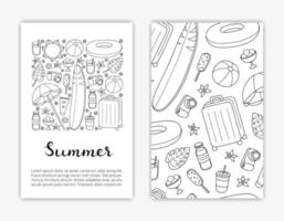 plantillas de tarjetas con artículos de verano y playa. vector