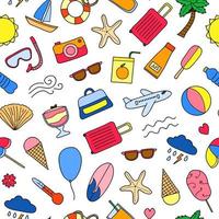 Seamless pattern with doodle summer items. vector