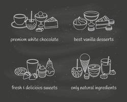 diferentes grupos de postres y dulces. vector