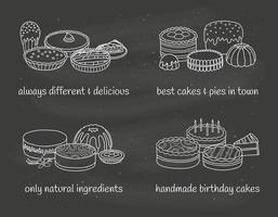 Different groups of cakes and pies. vector