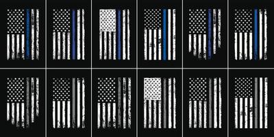 Thin Blue Line Flag. Thin Gray Line Design With USA Flag vector