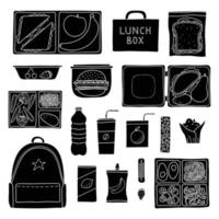 Set of hand drawn lunch boxes. vector