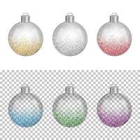 Set of glass balls with glitter confetti. vector