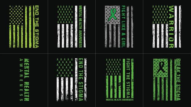 American Flag Mental Health Awareness Design Bundle vector