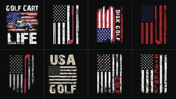 paquete de diseño de golf con bandera de estados unidos vector