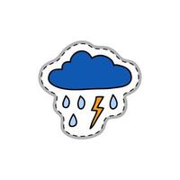 Doodle sticker with thunderstorm. vector